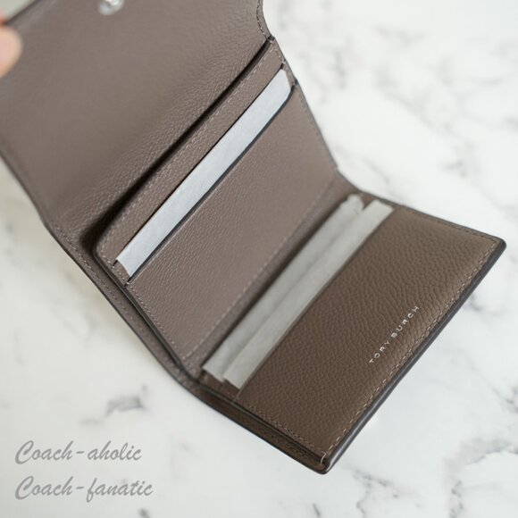 Tory Burch Thea Pebbled Leather Tri-Fold Compact Wallet 169967 in Wild Mushroom - Picture 6 of 9